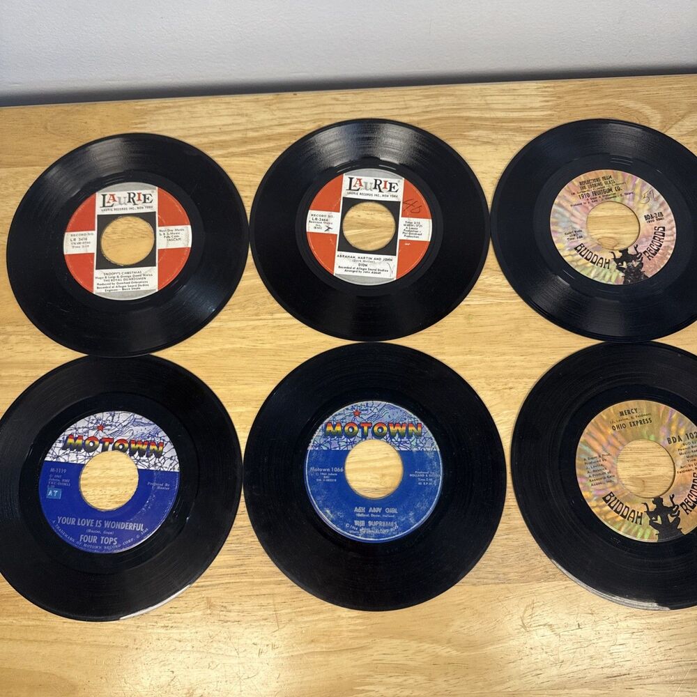 Lot Of 6 Vintage 45 Records From Motown Buddah & Laurie Supremes Snoopy Four Top